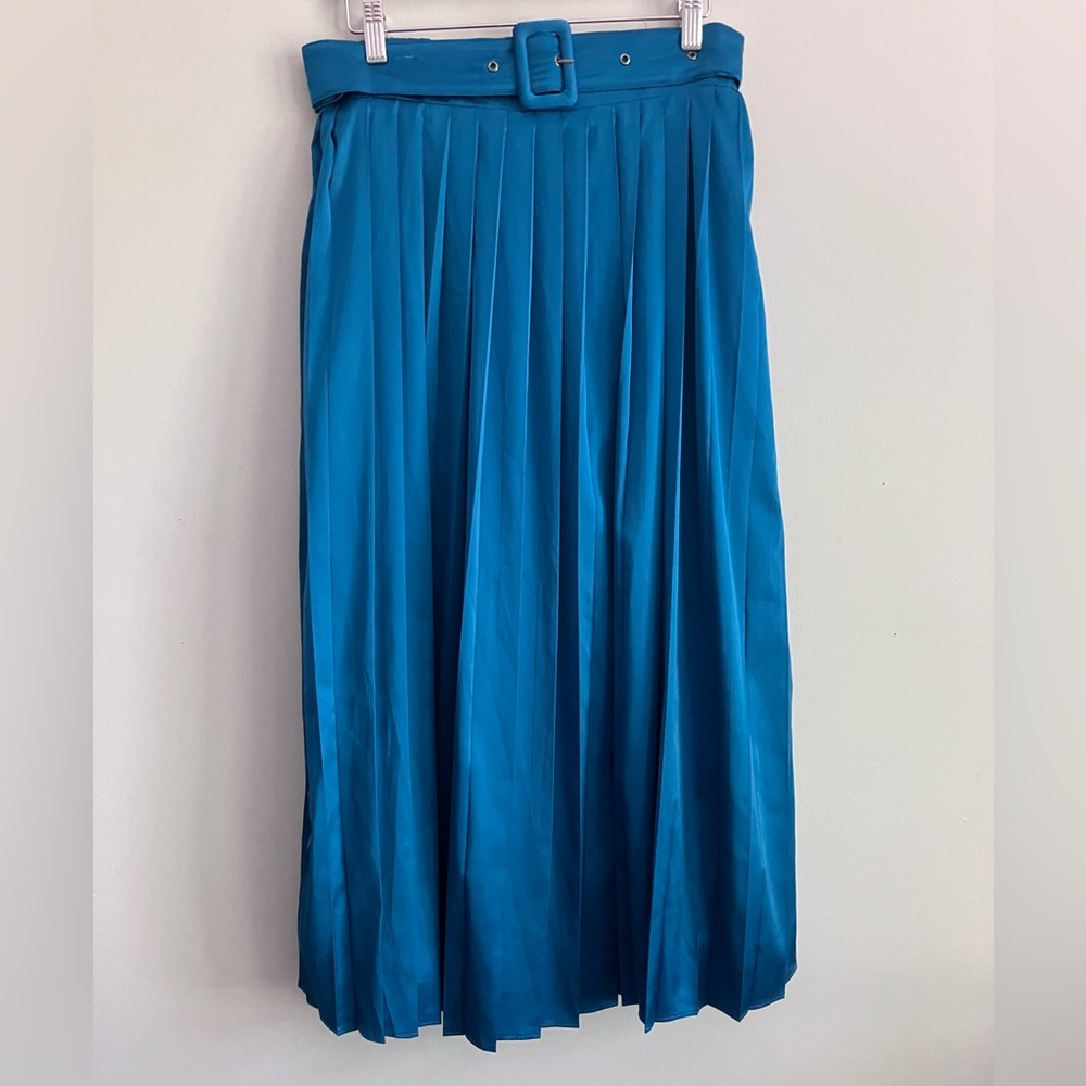FATE Turquoise Pleated Belted Midi Skirt Size L NWT - Picture 2 of 12